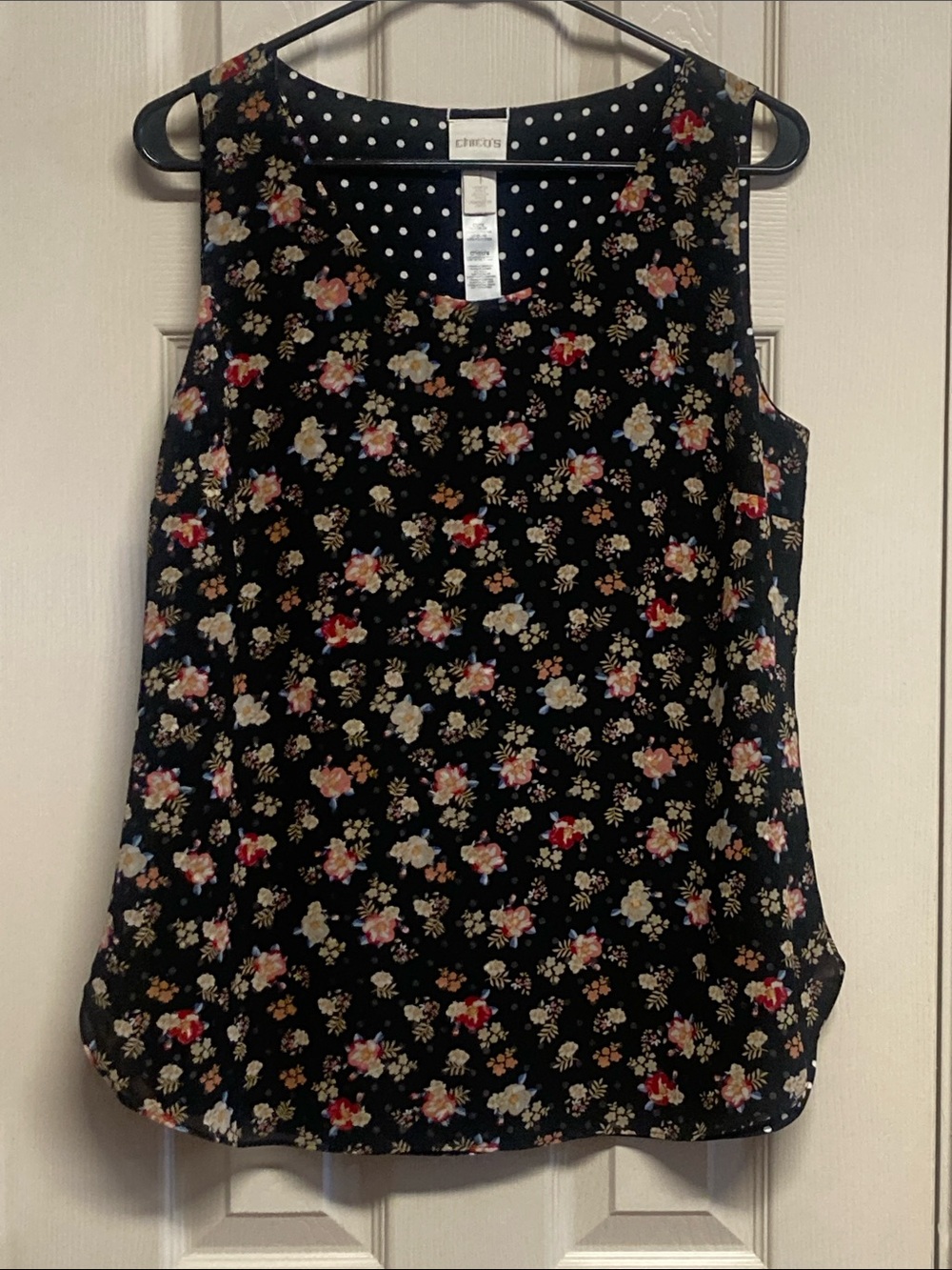 Chico’s Reversible Floral Polka Dot Tank Top Black Sleeveless Blouse Size 1